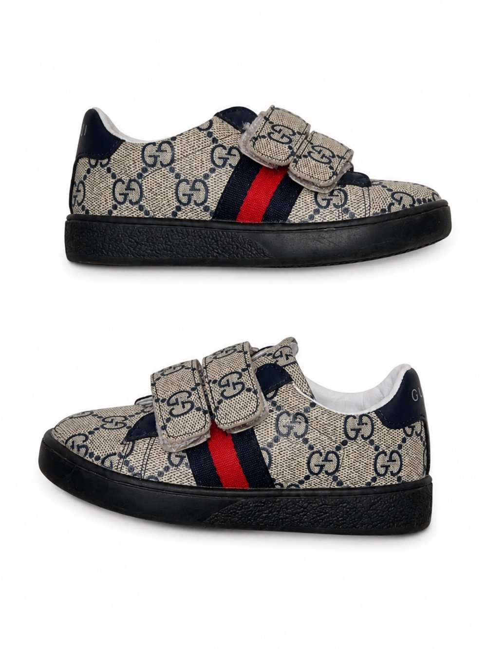 Gucci Kids Beige GG Canvas Sneakers with Navy and Red Stripe